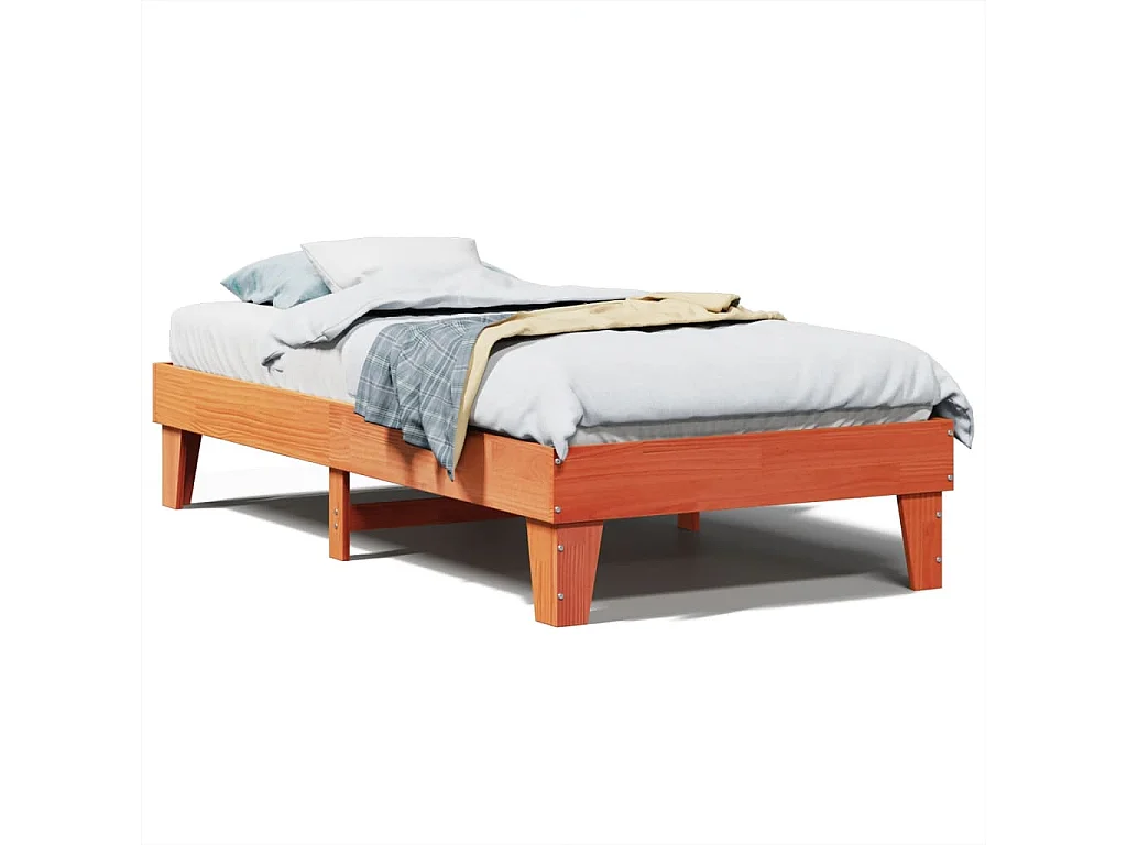 Bedframe zonder matras massief grenenhout wasbruin 75x190 cm