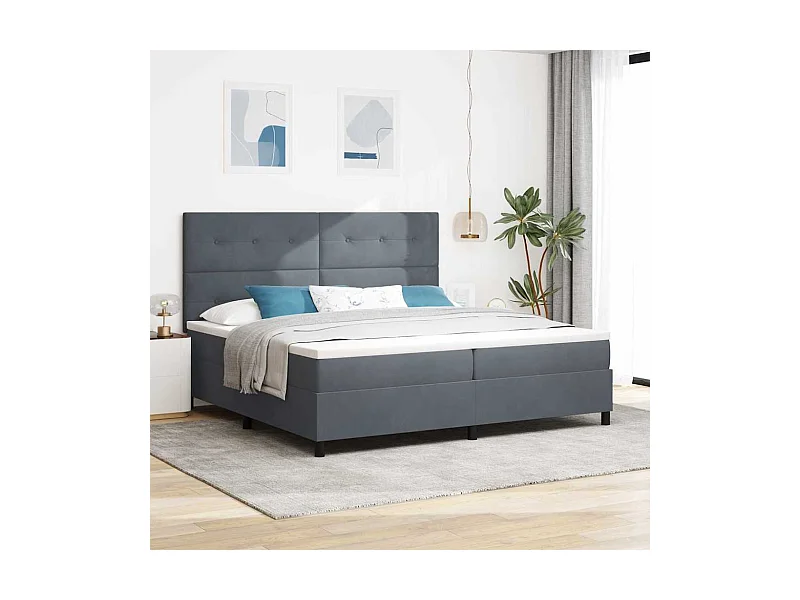 Lit à ressorts avec matelas Gris foncé 200 x 200 cm Velours