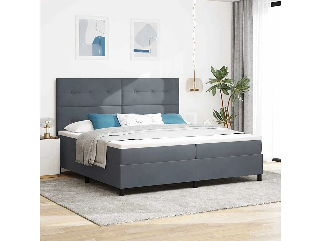 Lit à ressorts avec matelas Gris foncé 200 x 200 cm tissu