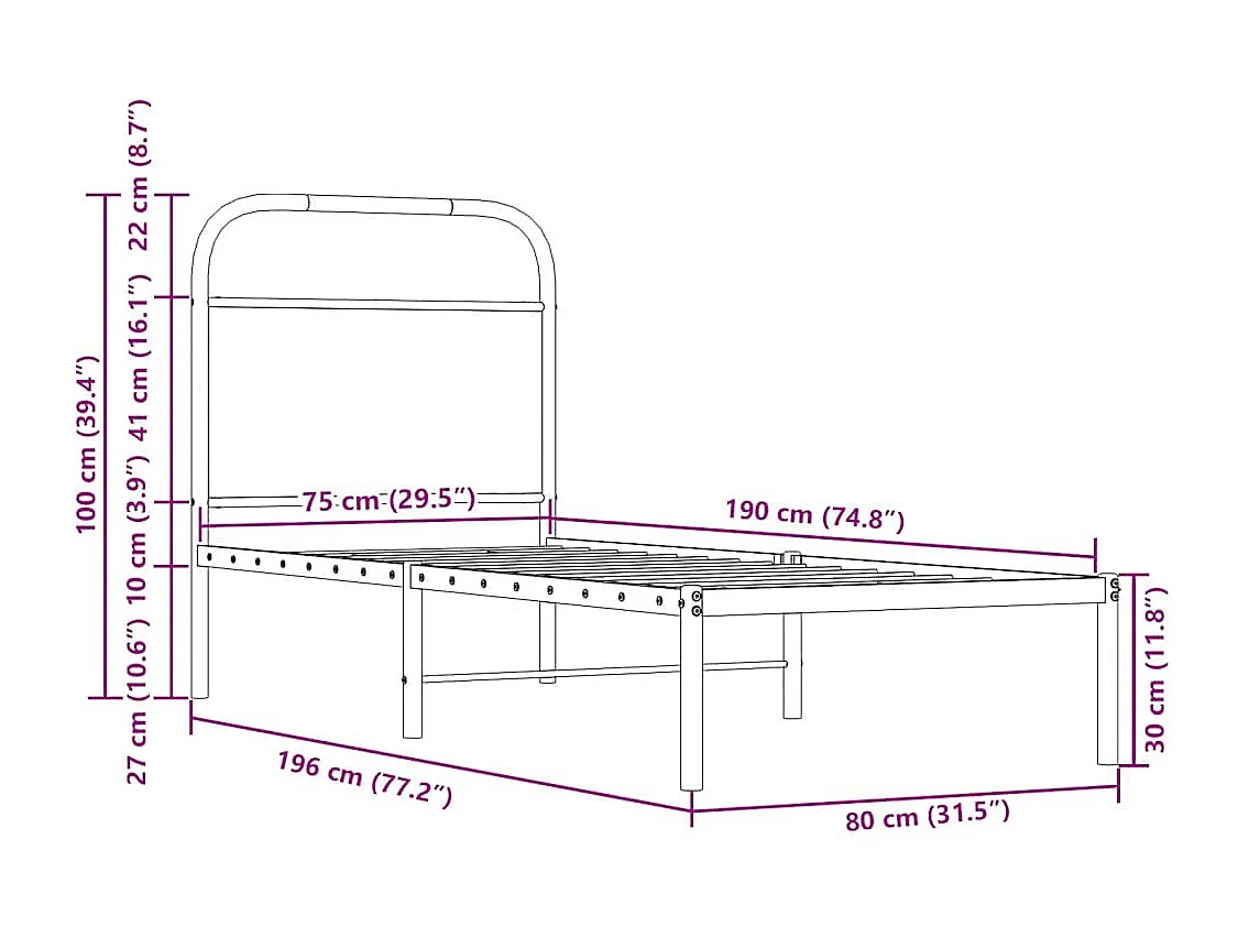 Cadre de lit sans matelas 75x190cm chêne marron bois ingénierie