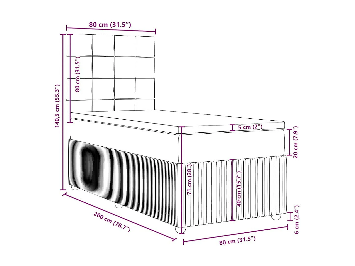 Sommier à lattes de lit avec matelas Crème 80x200 cm Tissu