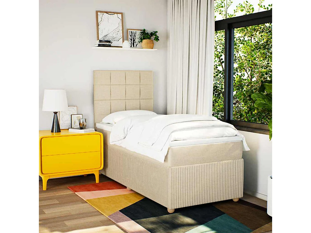 Sommier à lattes de lit avec matelas Crème 80x200 cm Tissu
