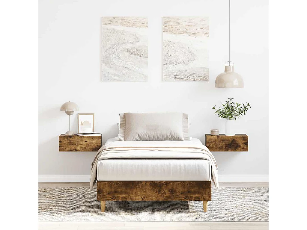 Cadre de lit sans matelas chêne fumé 75x190cm bois d'ingénierie