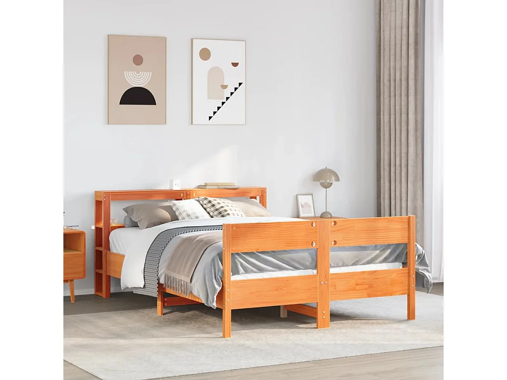 Cama sem colchão 135x190 cm madeira pinho maciça castanho-mel