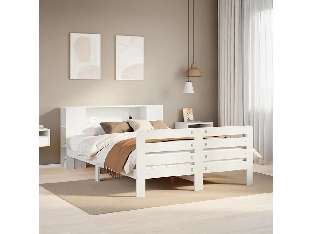 Cama sem colchão 135x190 cm madeira de pinho maciça branco