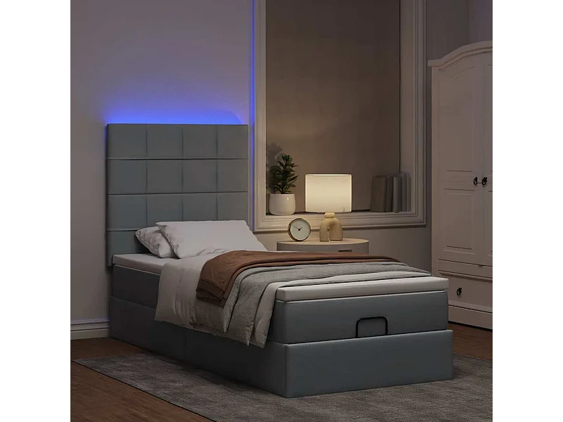 Lit ottoman avec matelas et LED Gris clair 80x200cm tissu