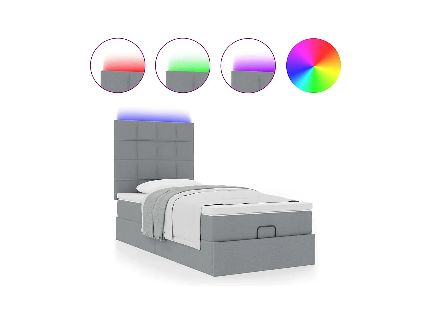 Lit ottoman avec matelas et LED Gris clair 80x200cm tissu