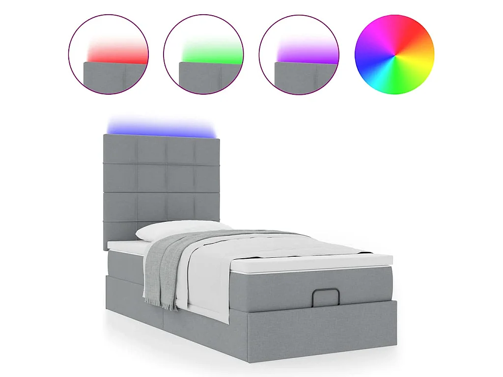 Pouf Letto con Materasso e LED Grigio Chiaro 80x200cm Tessuto