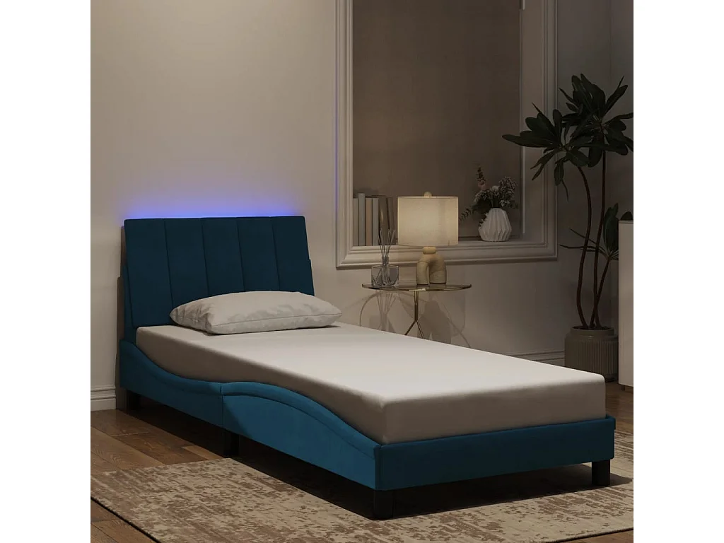 Cadre de lit avec LED sans matelas Hanko bleu 80x200 cm velours