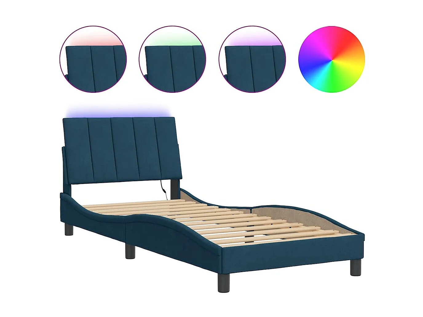 Bedframe met LED zonder matras "Hanko"  fluweel blauw 80x200 cm