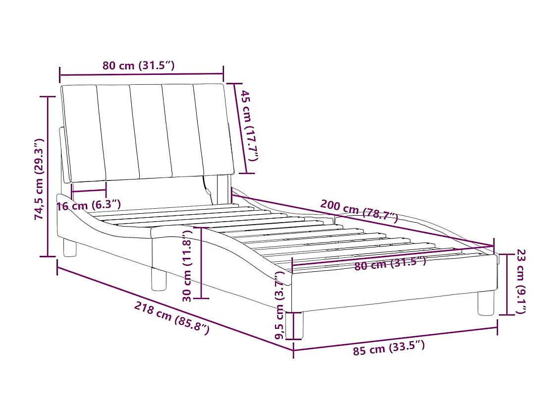 Bedframe met LED zonder matras "Hanko"  fluweel blauw 80x200 cm