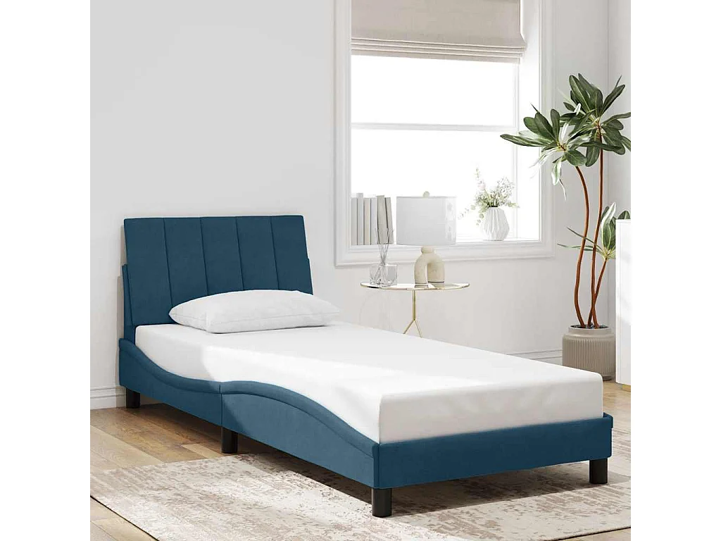 Bedframe met LED zonder matras "Hanko"  fluweel blauw 80x200 cm