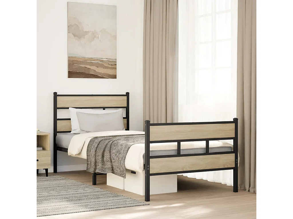 Cadre de lit en métal sans matelas chêne sonoma 75x190 cm