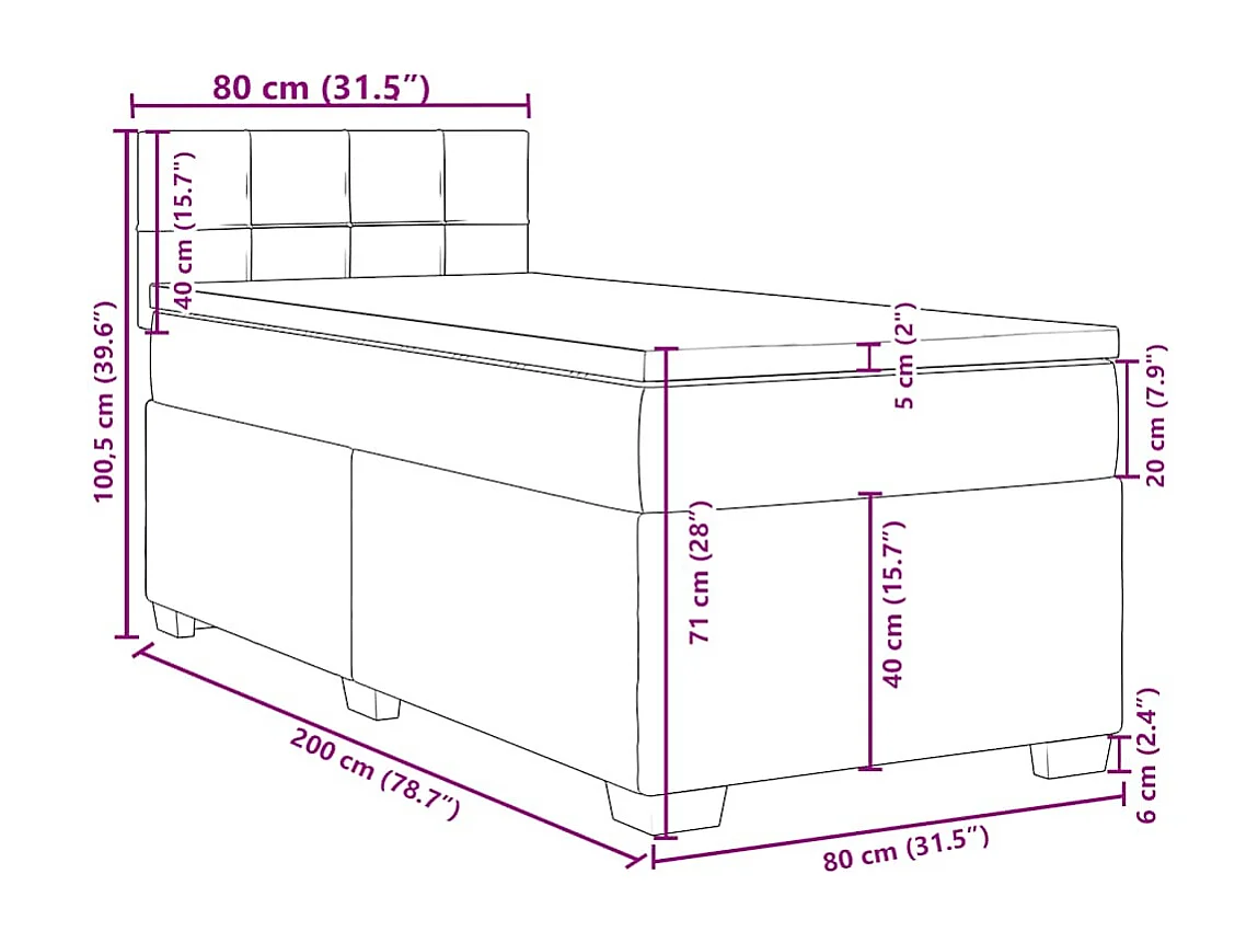 Cama box spring con colchón terciopelo verde oscuro 80x200 cm