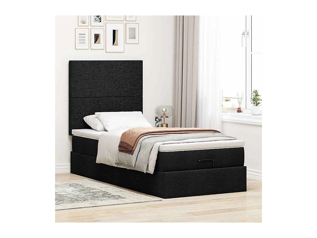 Lit ottoman avec matelas et LED noir 80x200cm tissu