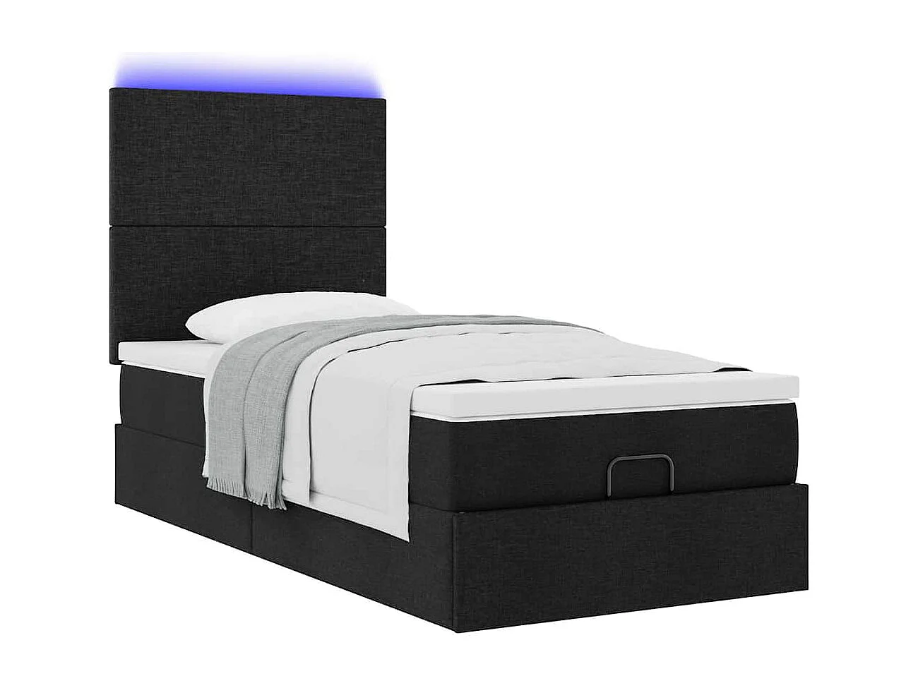 Pouf Letto con Materasso e LED Nero 80x200cm in Tessuto