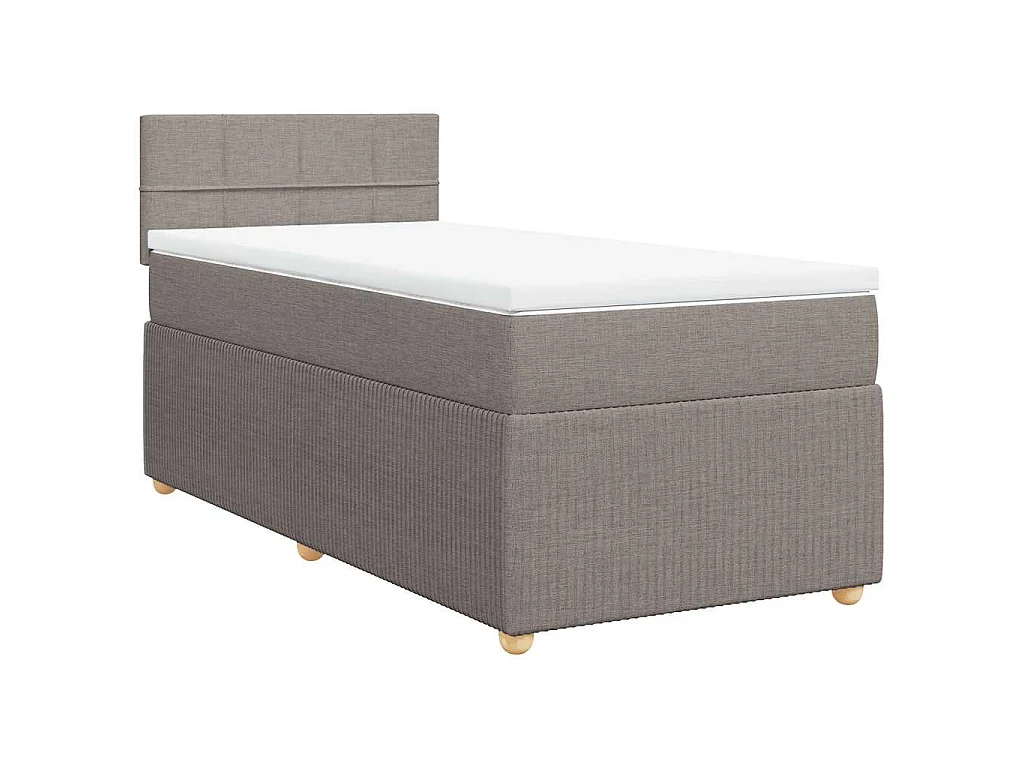 Cama box spring con colchón tela gris taupe 80x200 cm