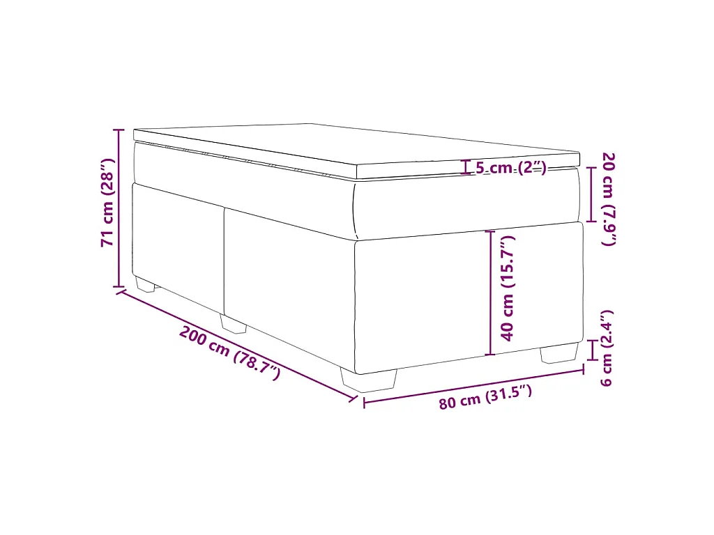 Cama box spring con colchón terciopelo gris claro 80x200 cm