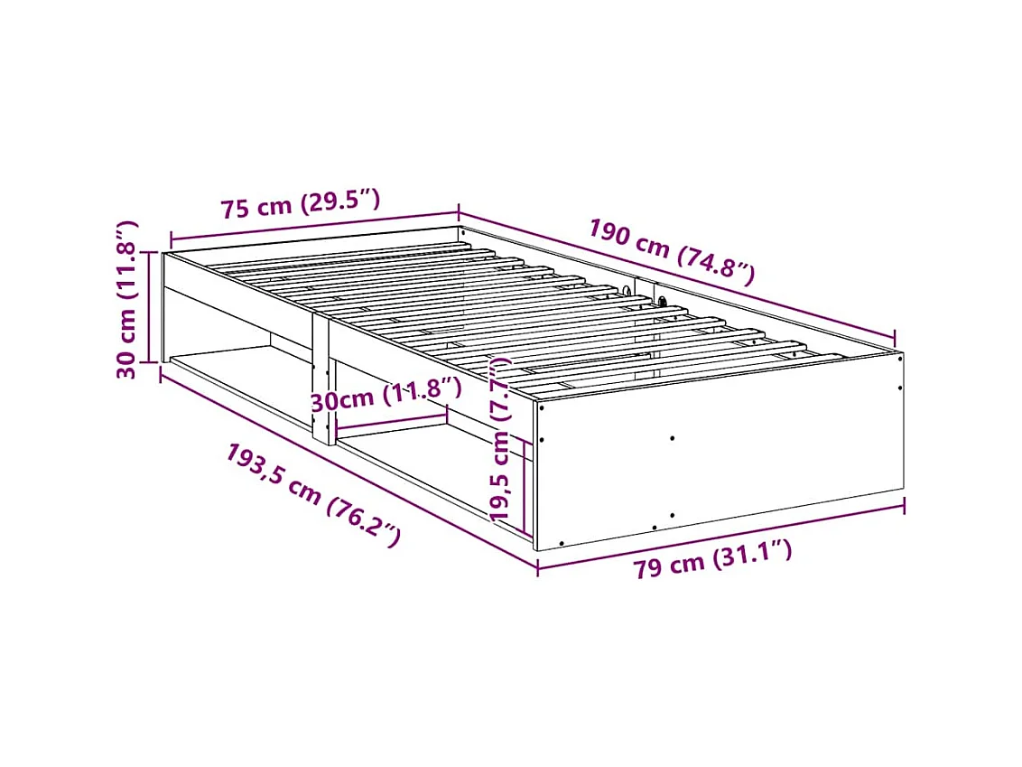 Espreguiçadeira sem colchão cera pinho madeira maciça castanho