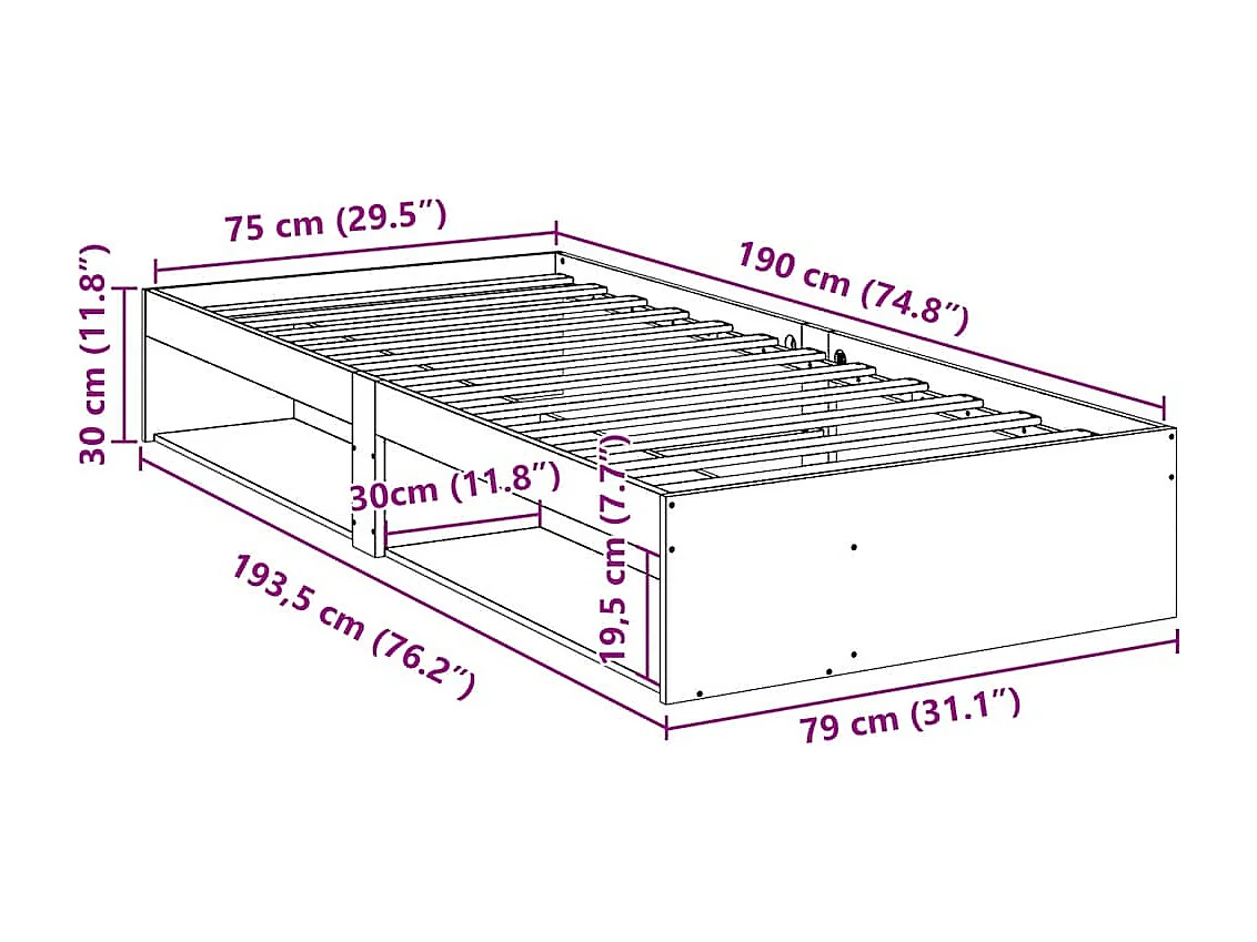 Lit de jour sans matelas cire marron 75x190 cm pin massif