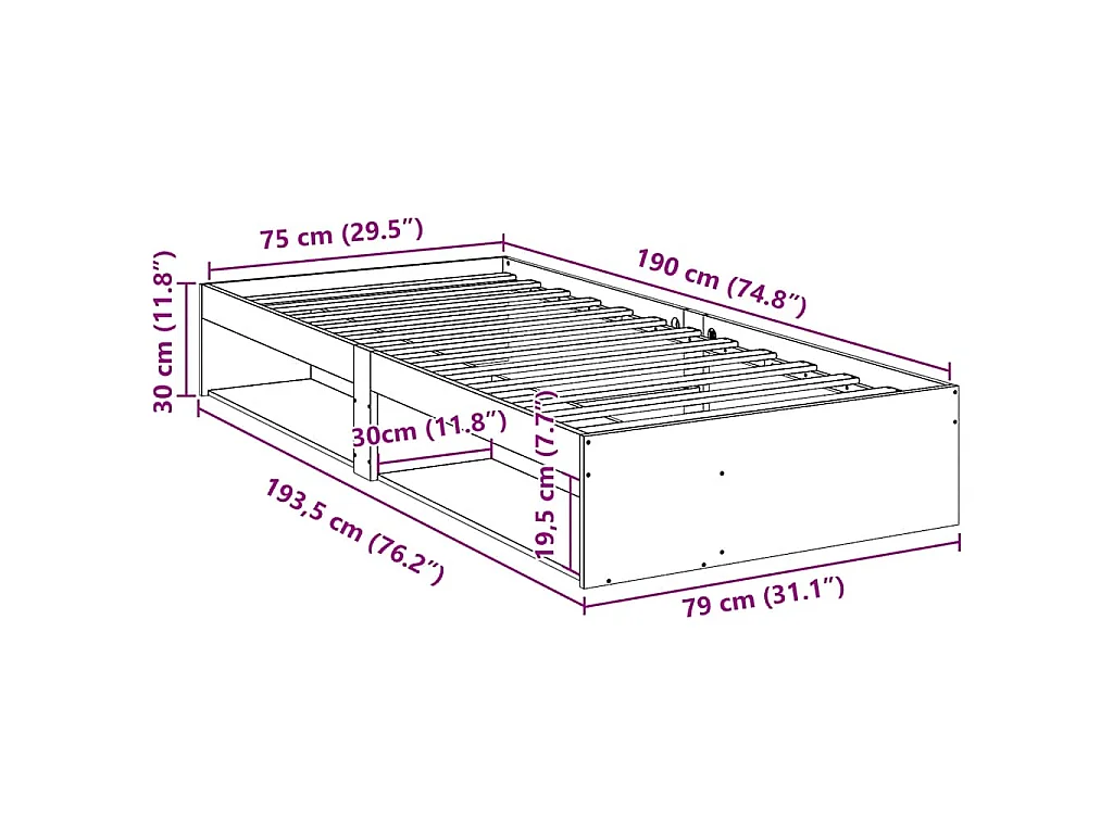 Dormeuse senza Materasso Marrone Cera 75x190 cm Legno di Pino