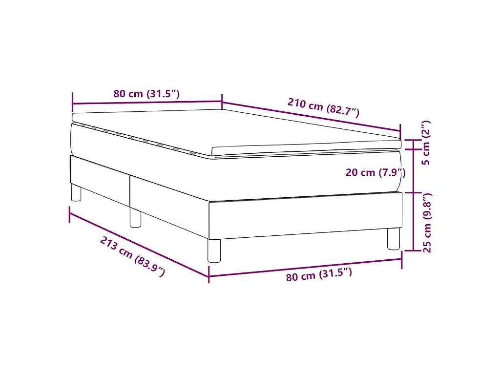 Boxspringbett mit Matratze Dunkelgrau 80x210 cm Samt