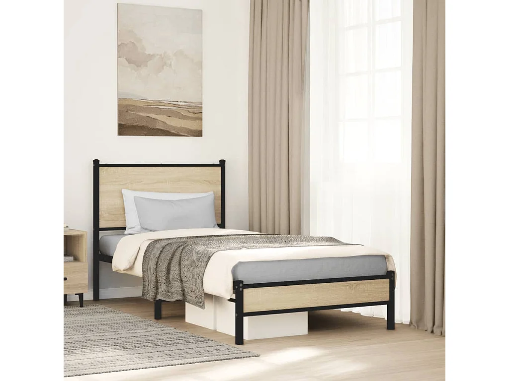 Cadre de lit en métal sans matelas chêne sonoma 75x190 cm