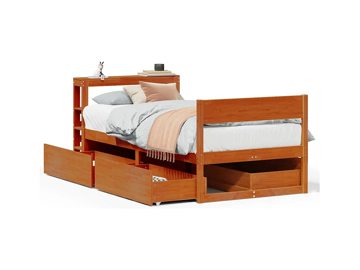 Cadre de lit sans matelas cire marron 75x190 cm bois pin massif