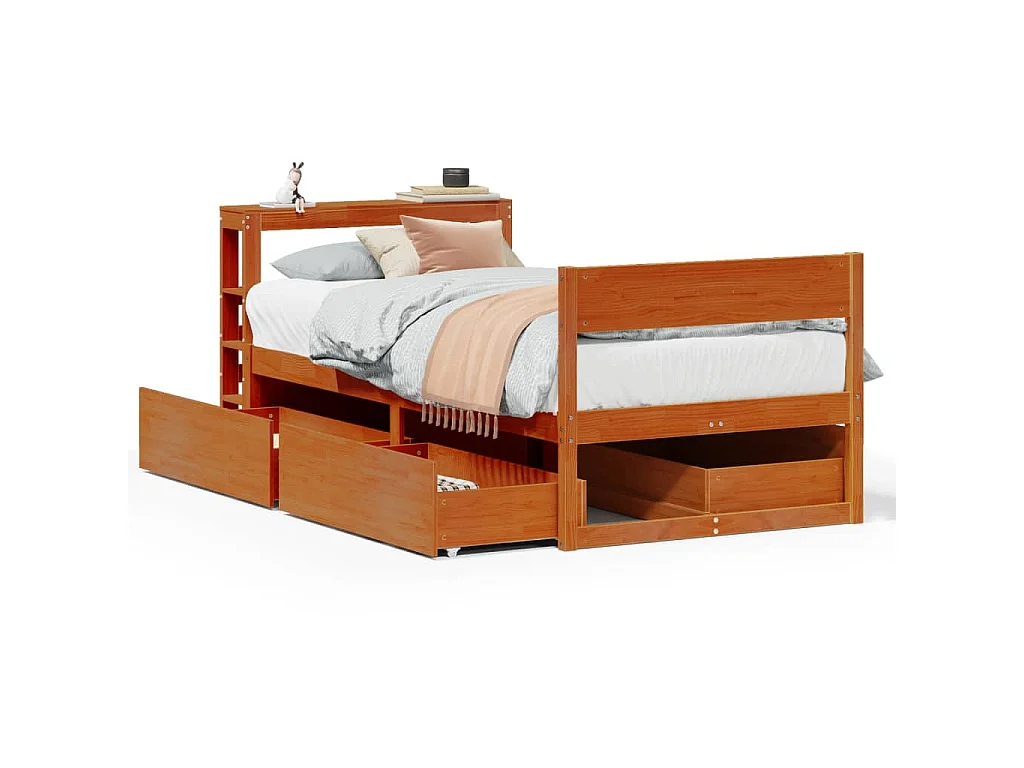 Cama sem colchão 75x190 cm madeira de pinho maciça castanho-mel