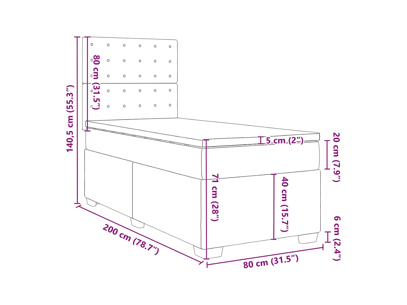 Boxspringbett mit Matratze Schwarz 80x200 cm Samt