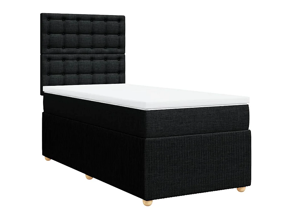 Cama box spring con colchón tela negro 80x200 cm