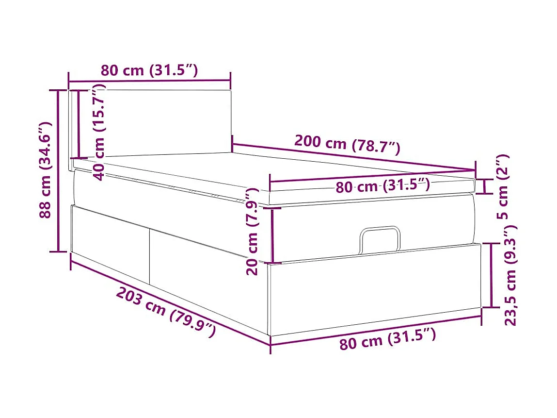 Ottoman bed met matras 80x200cm stof zwart