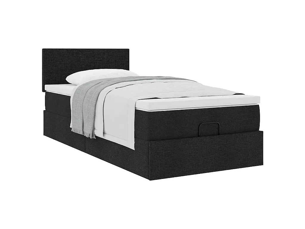 Cadre de lit ottoman avec matelas noir 80x200 cm tissu