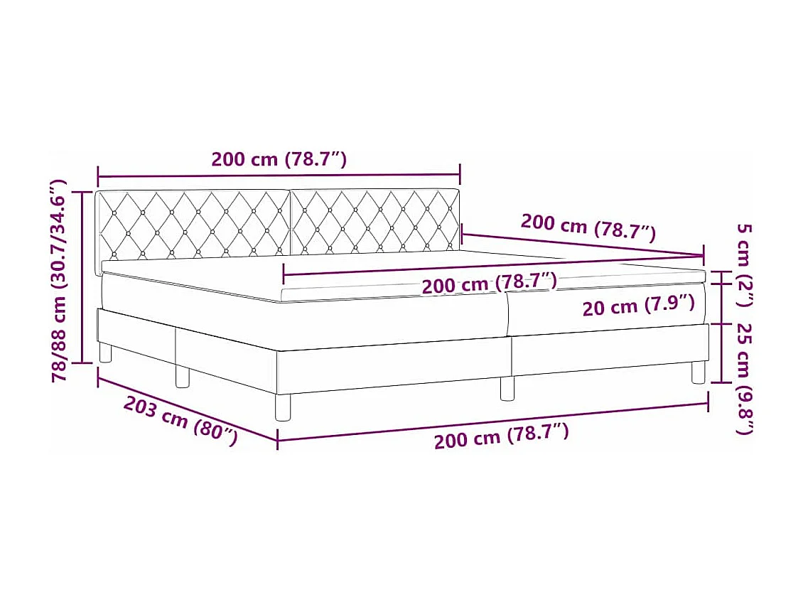 Cama tipo Box Spring con colchón Negro 200 x 200 cm Terciopelo