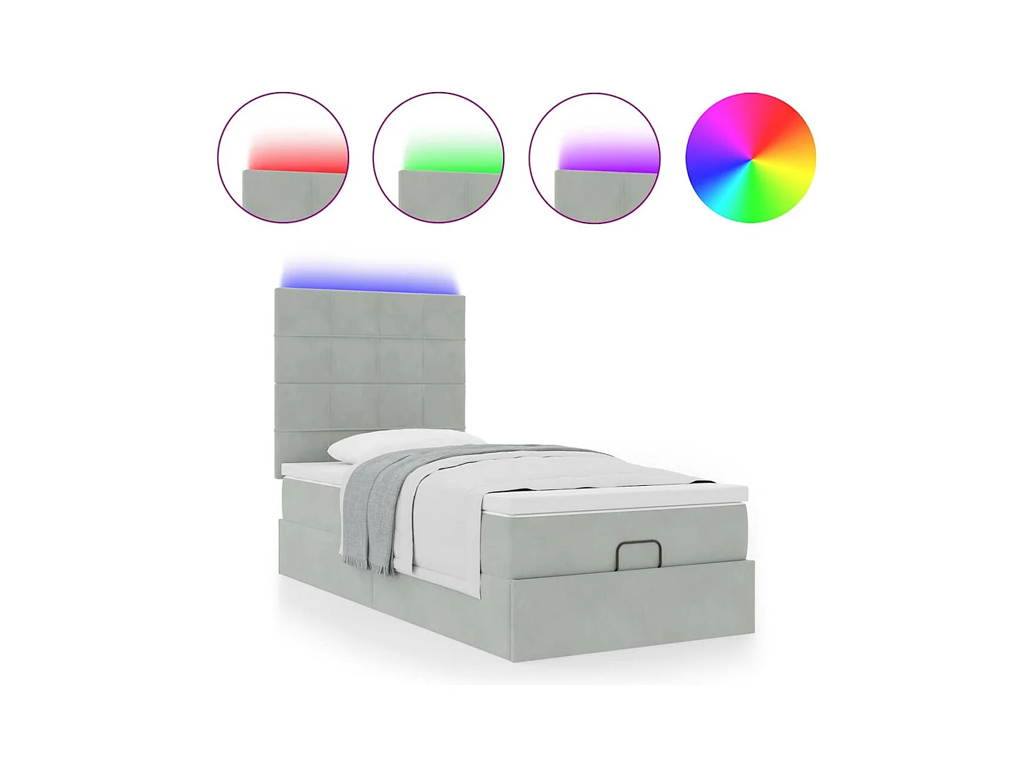 Cadre de lit ottoman avec matelas gris clair 80x200 cm velours