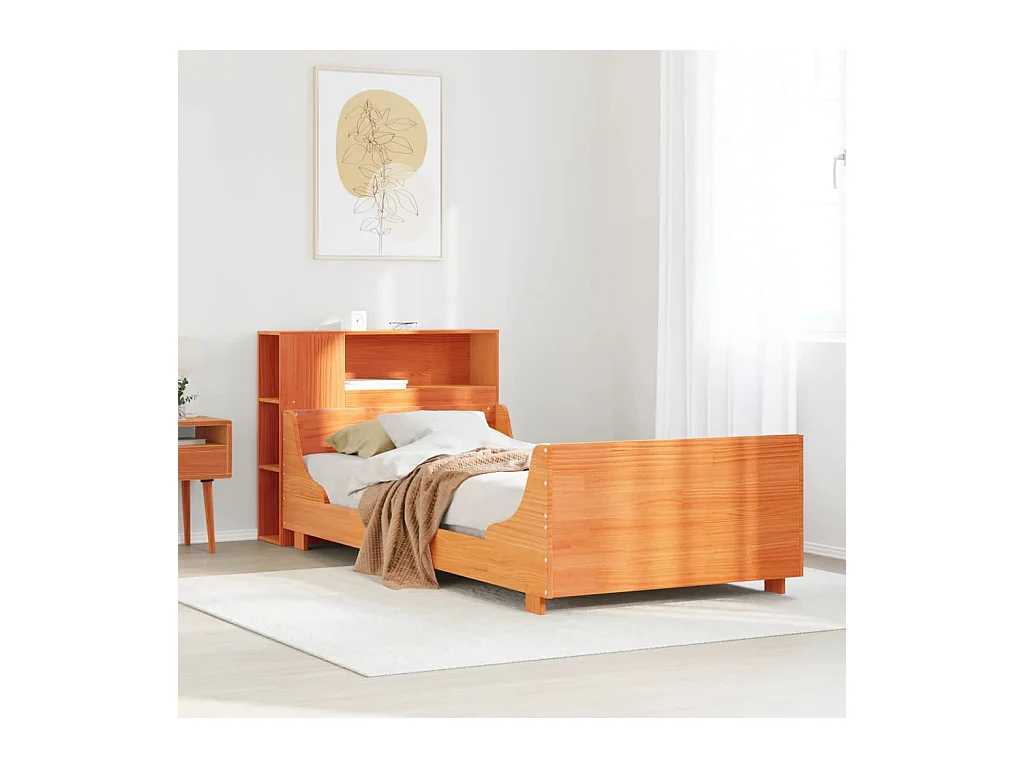 Cama sem colchão 75x190 cm madeira de pinho maciça castanho-mel