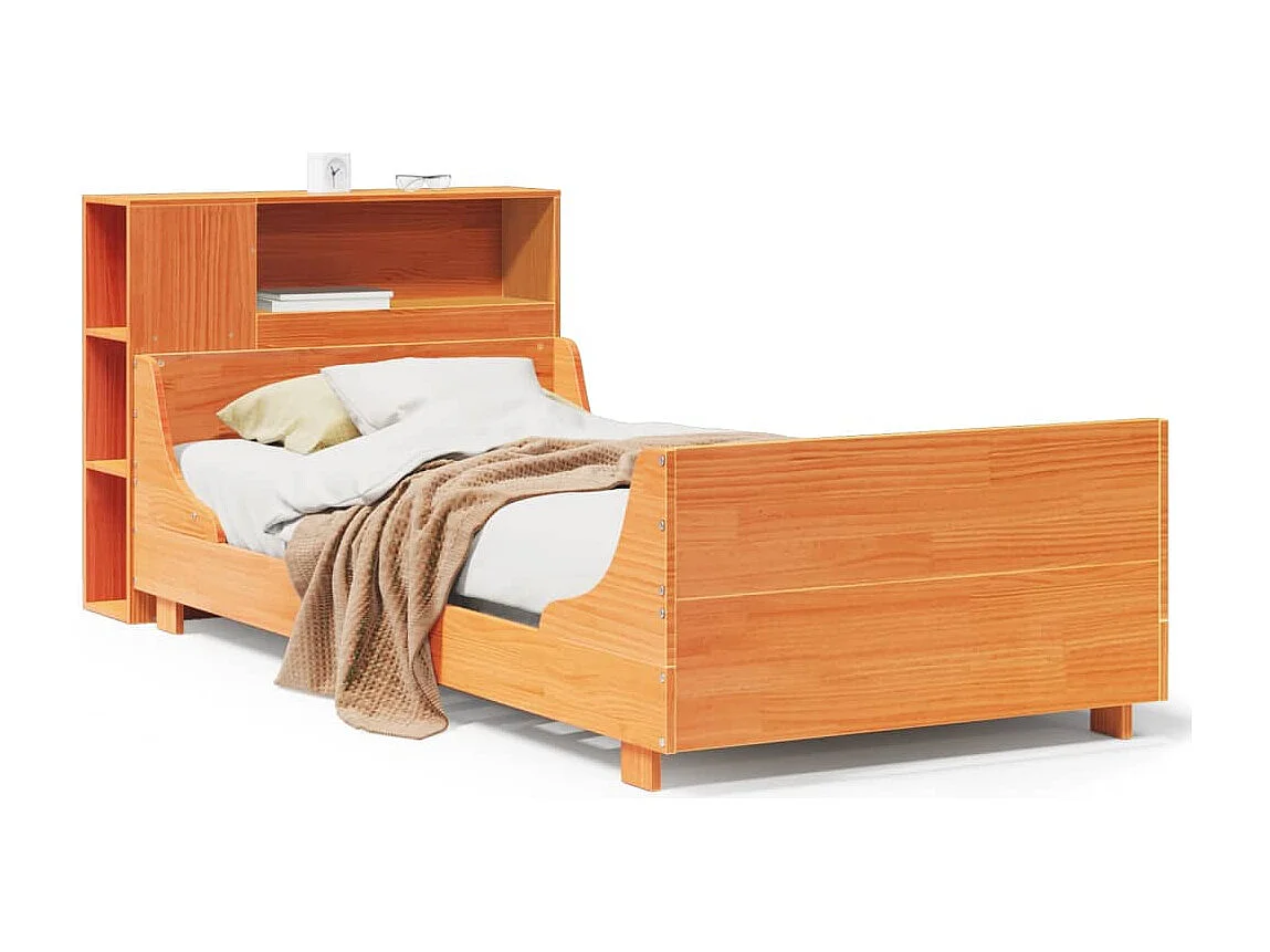 Cadre de lit sans matelas cire marron 75x190 cm bois pin massif