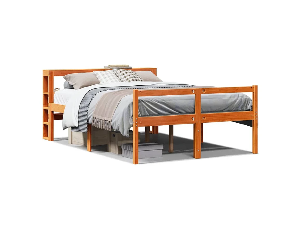 Bettgestell mit Kopfteil ohne Matratze Wachsbraun 135x190 cm