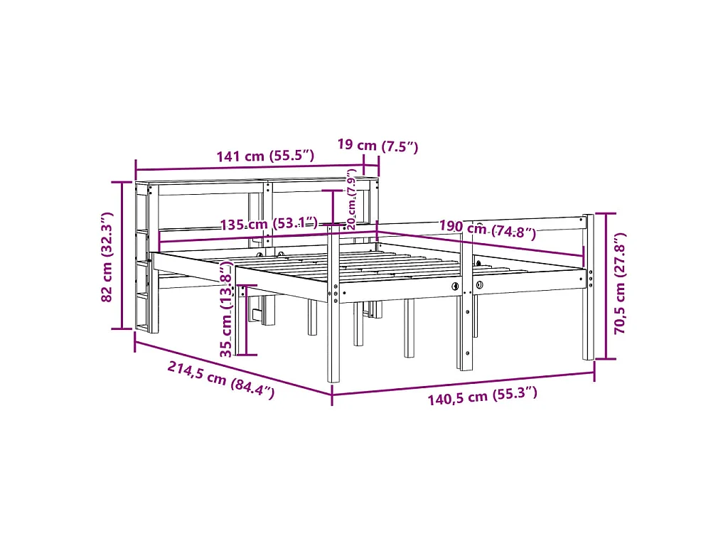 Bettgestell mit Kopfteil ohne Matratze Wachsbraun 135x190 cm