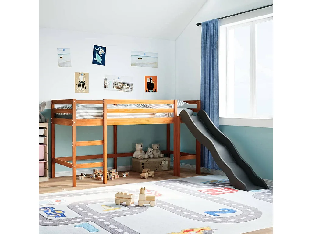 Kinderhochbett ohne Matratze Braun 80x200 cm Massivholz Kiefer