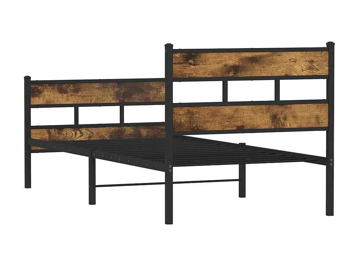 Cadre de lit en métal sans matelas chêne fumé 75x190 cm