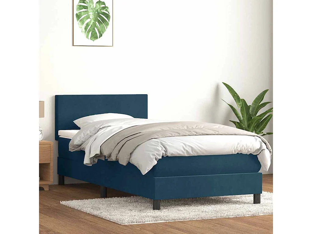 Sommier à lattes de lit et matelas bleu foncé 80x220 cm velours