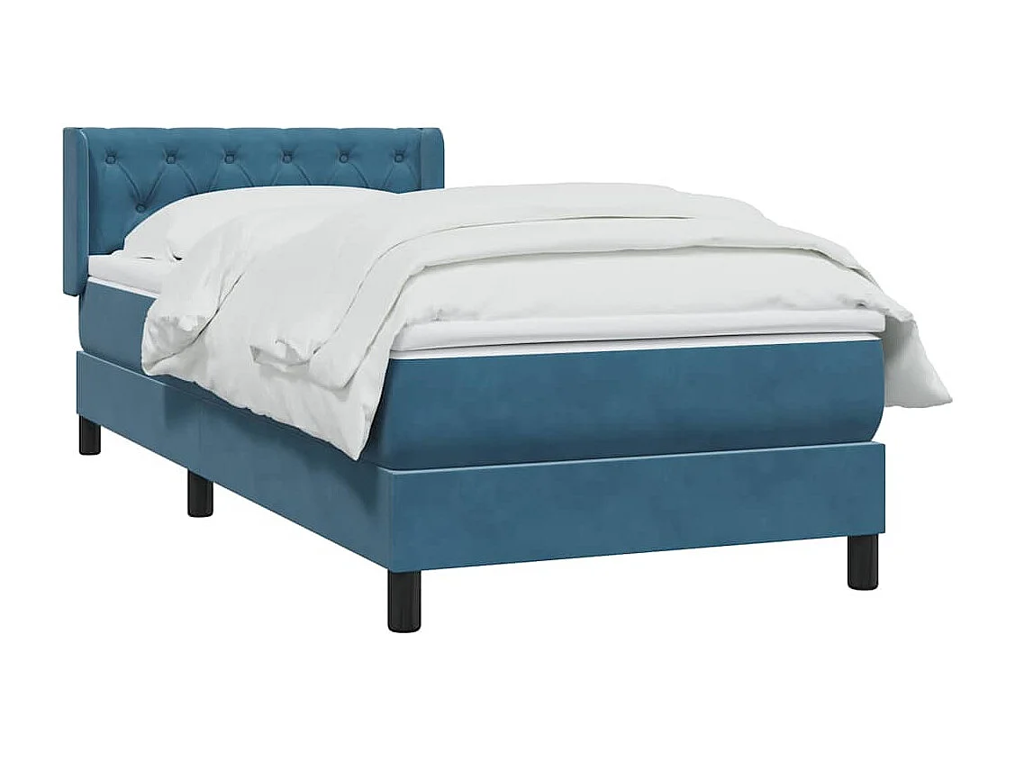 Cama box spring con colchón terciopelo azul oscuro 80x220 cm