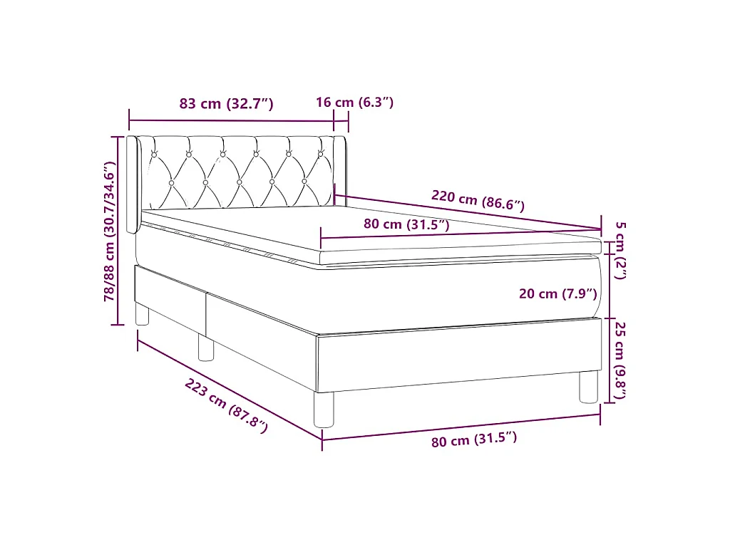 Boxspring met matras fluweel donkerblauw 80x220 cm