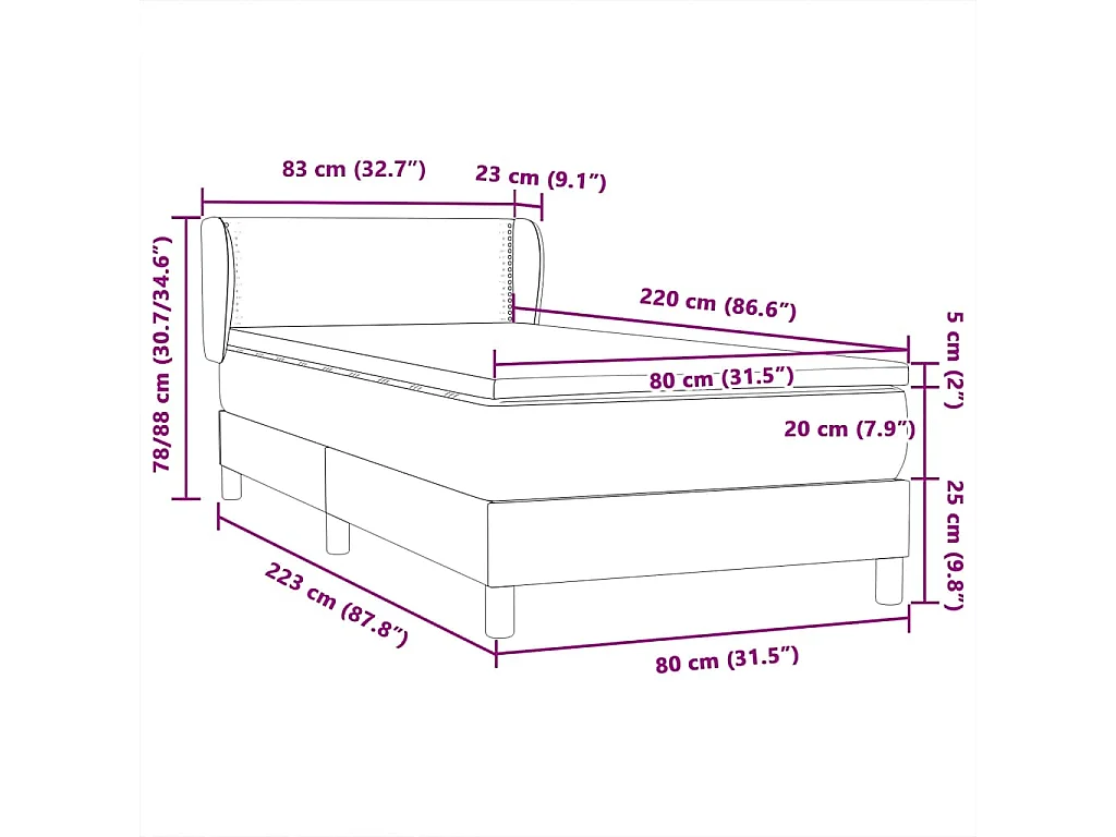 Giroletto a Molle con Materasso Grigio Chiaro 80x220 cm Velluto