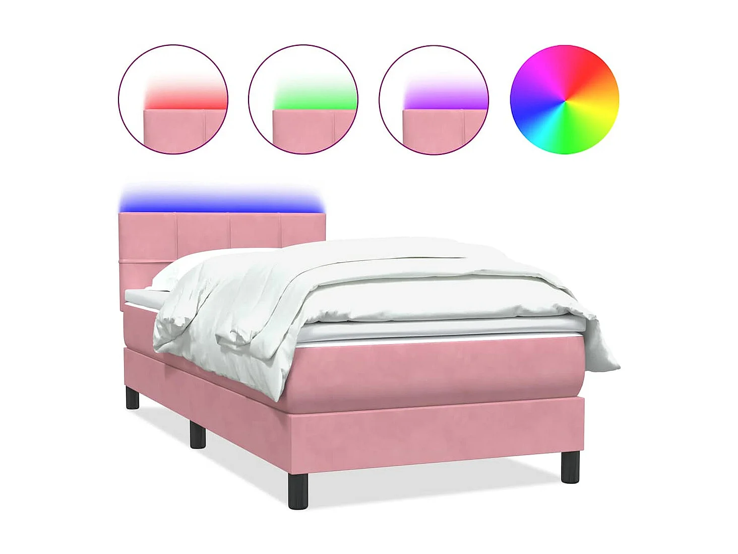 Cama box spring con colchón y LED terciopelo rosa 80x220 cm