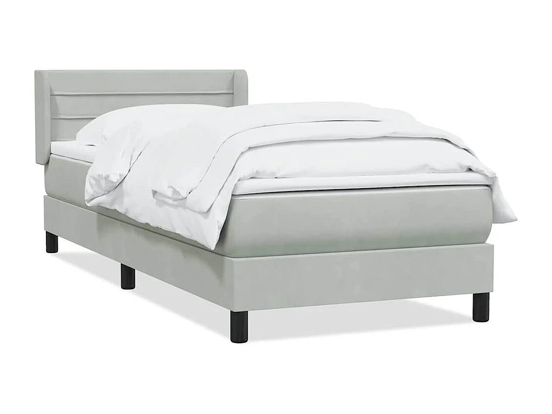 Cama box spring con colchón terciopelo gris claro 80x210 cm
