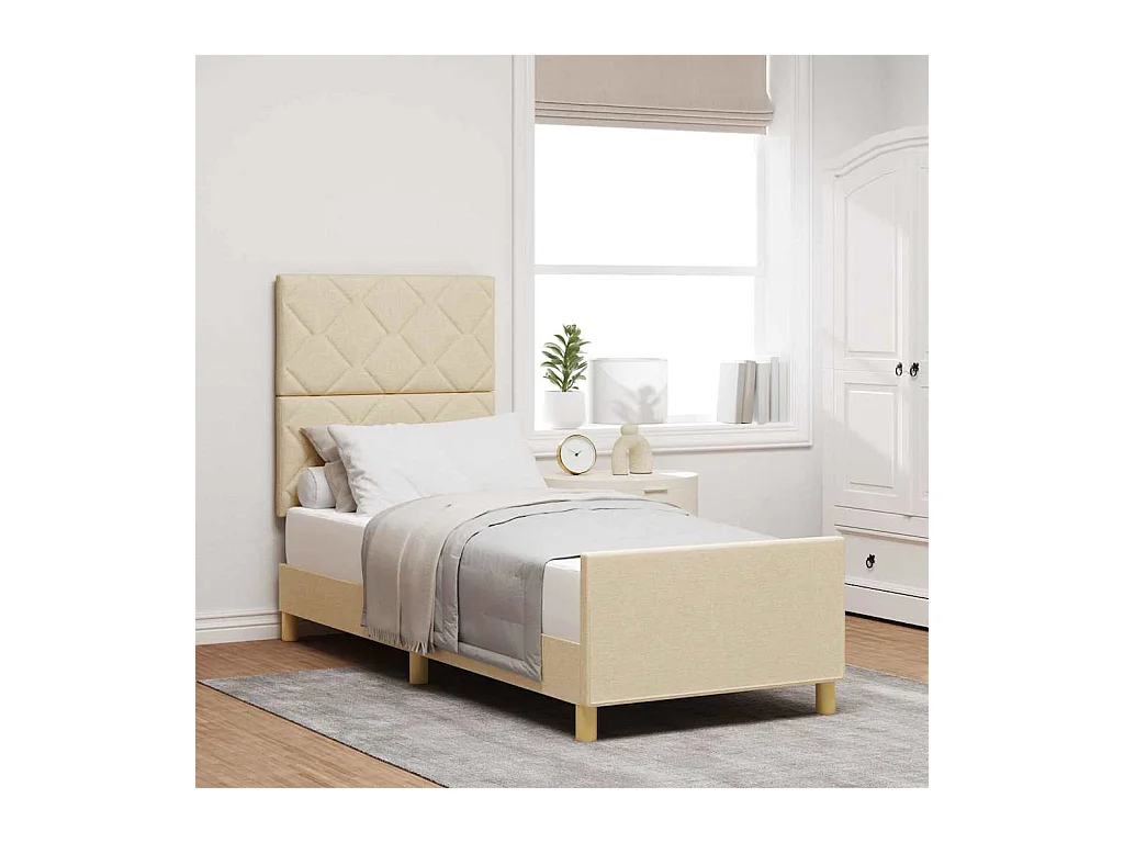 Bettgestell mit Kopfteil Creme 80 x 200 cm Stoff