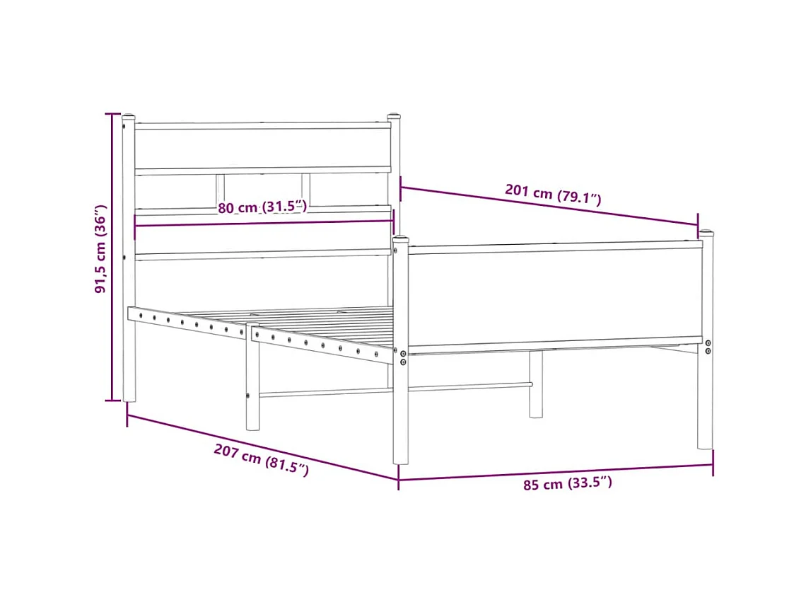 Bettgestell ohne Matratze Räuchereiche 80x200 cm Holzwerkstoff