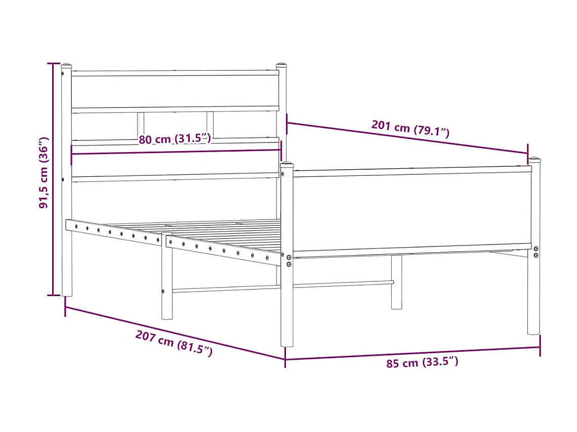 Cadre de lit sans matelas chêne fumé 80x200cm bois d'ingénierie